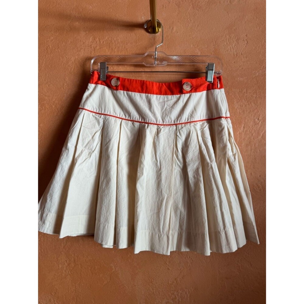 Maeve Anthropologie Pleated Mini Skirt Sailor Button Cotton A Line Size 4